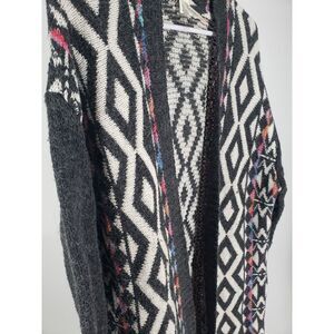 Pinklicious Southwestern Aztec Colorful Boho Open Cardigan Geometric Sweater S/M